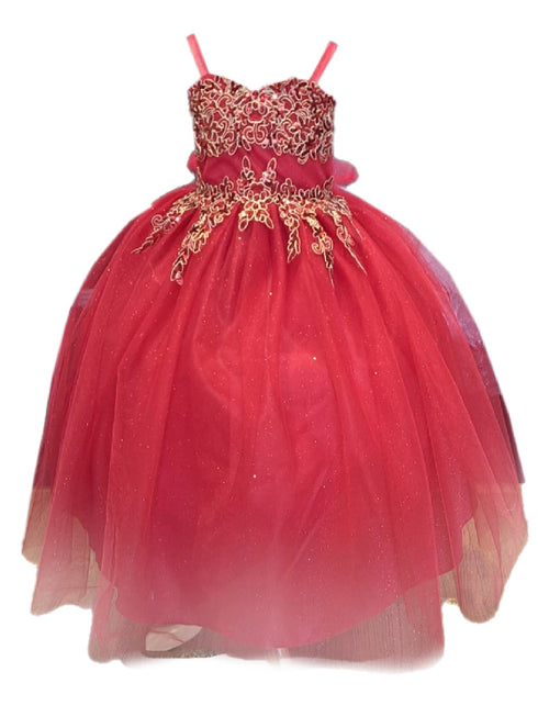 Little Girls Red Embroidered Sweetheart Neckline Flower Girl Dress 2-6 - SophiasStyle.com